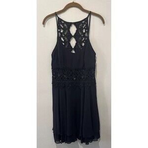 Jessica McClintock Halter Dress Sz 12 Black MIDI Y2K 90s‎ Lace Cut Out